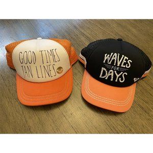 Lot Of 2 ROXY WOMENS Print MESH Snapback TRUCKER Hats Beach Tan Waves Good Times